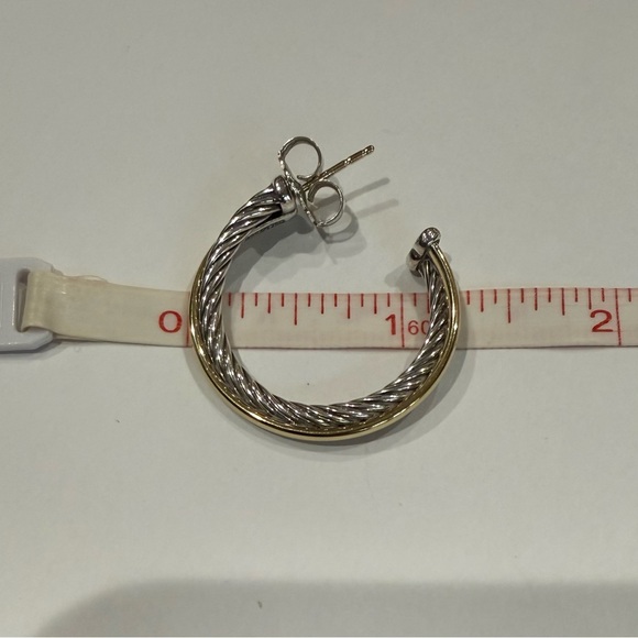 David Yurman Two-Tone Crossover Hoop Earrings Silver Gold Rare - Picture 6 of 6